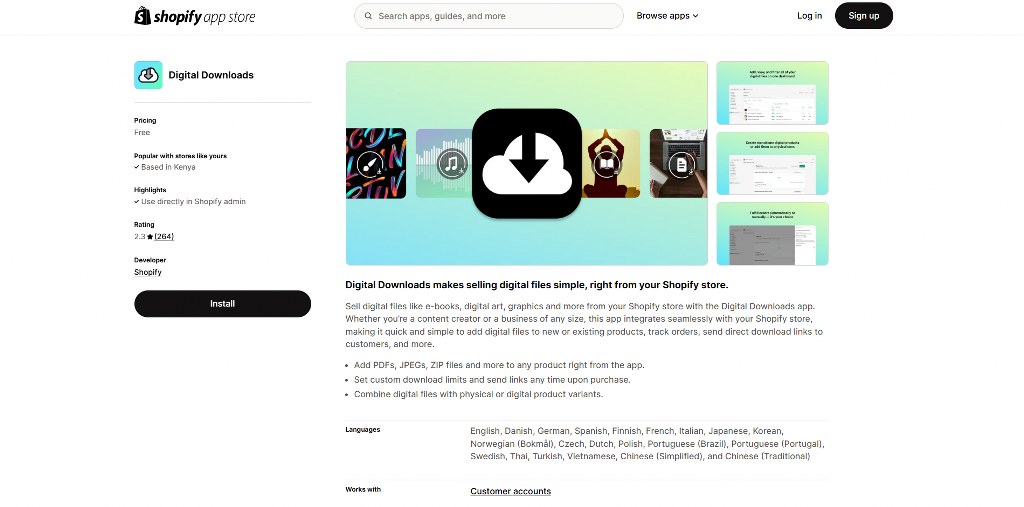 Digital Downloads page on Shopify.