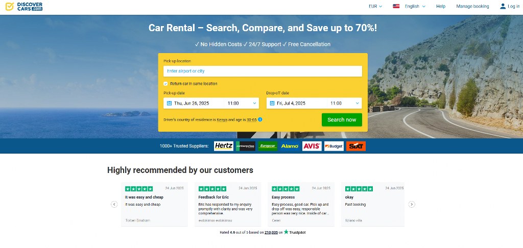 Discover Cars website.