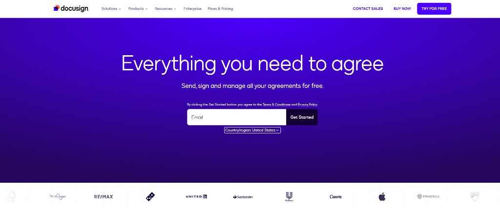 DocuSign homepage.