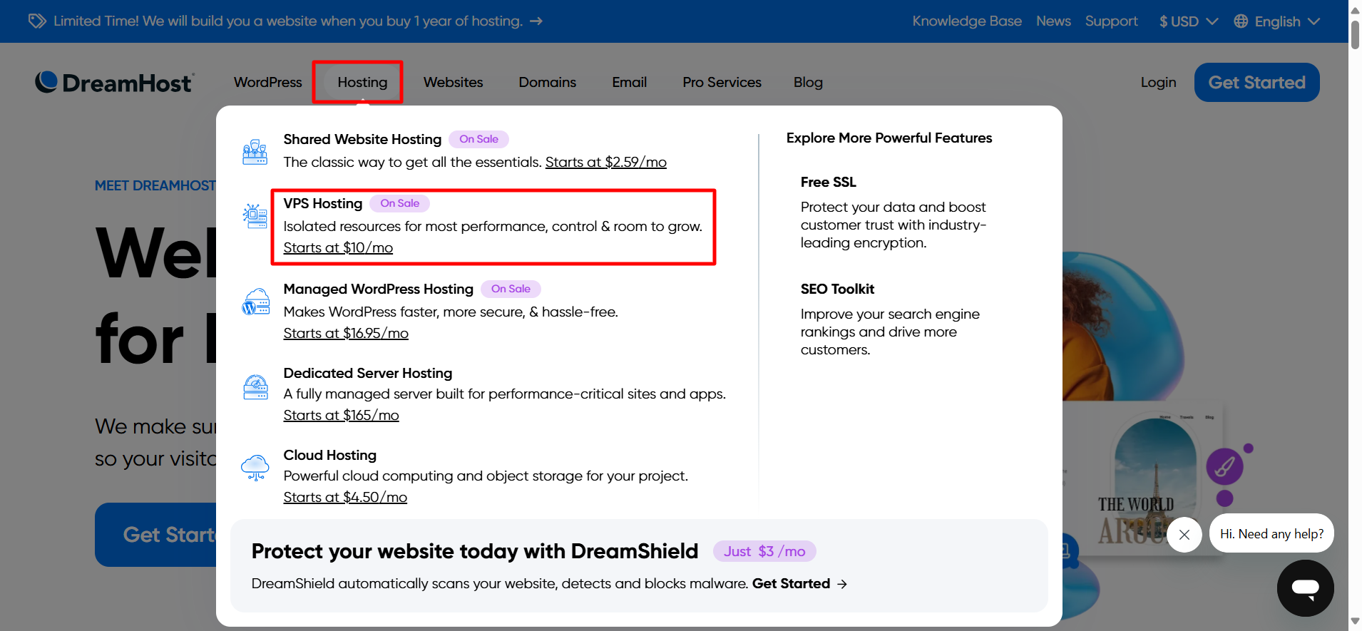 VPS Hosting button