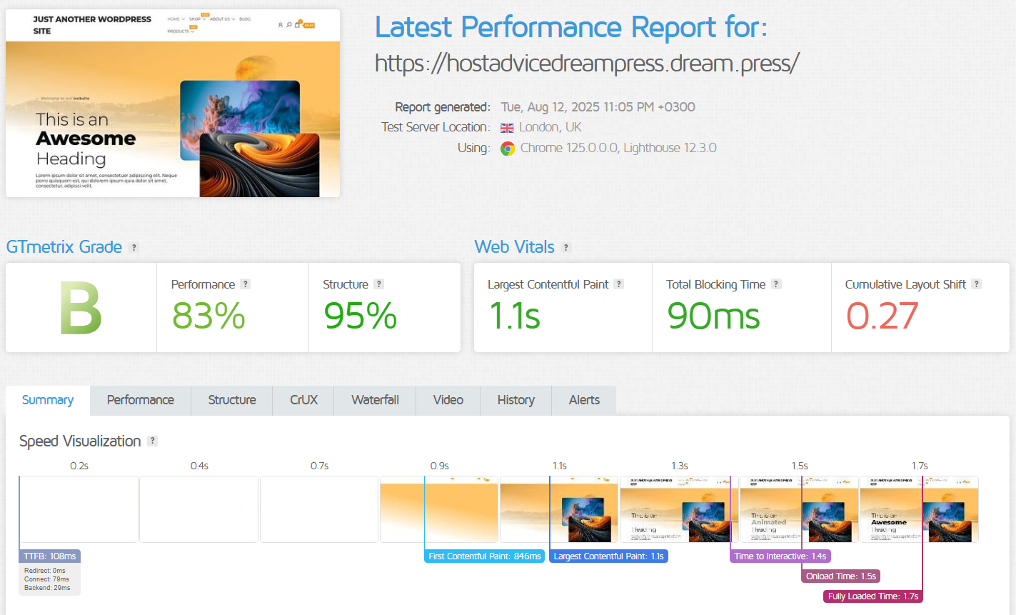 DreamPress Hosted Website Performance