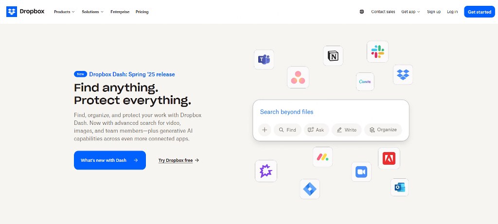 Dropbox website homepage.
