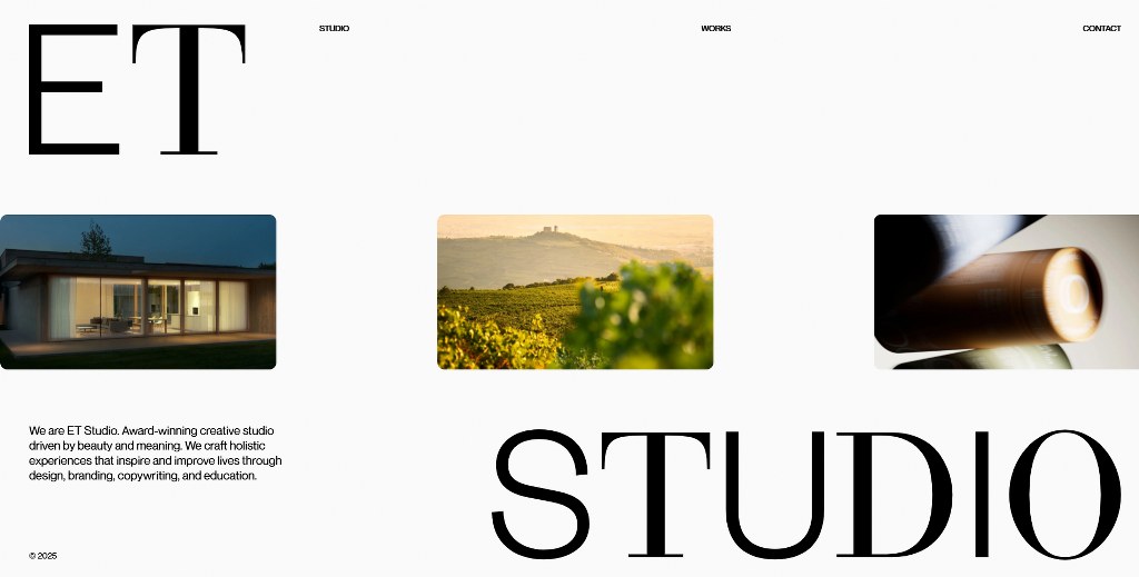 ET Studio website homepage.