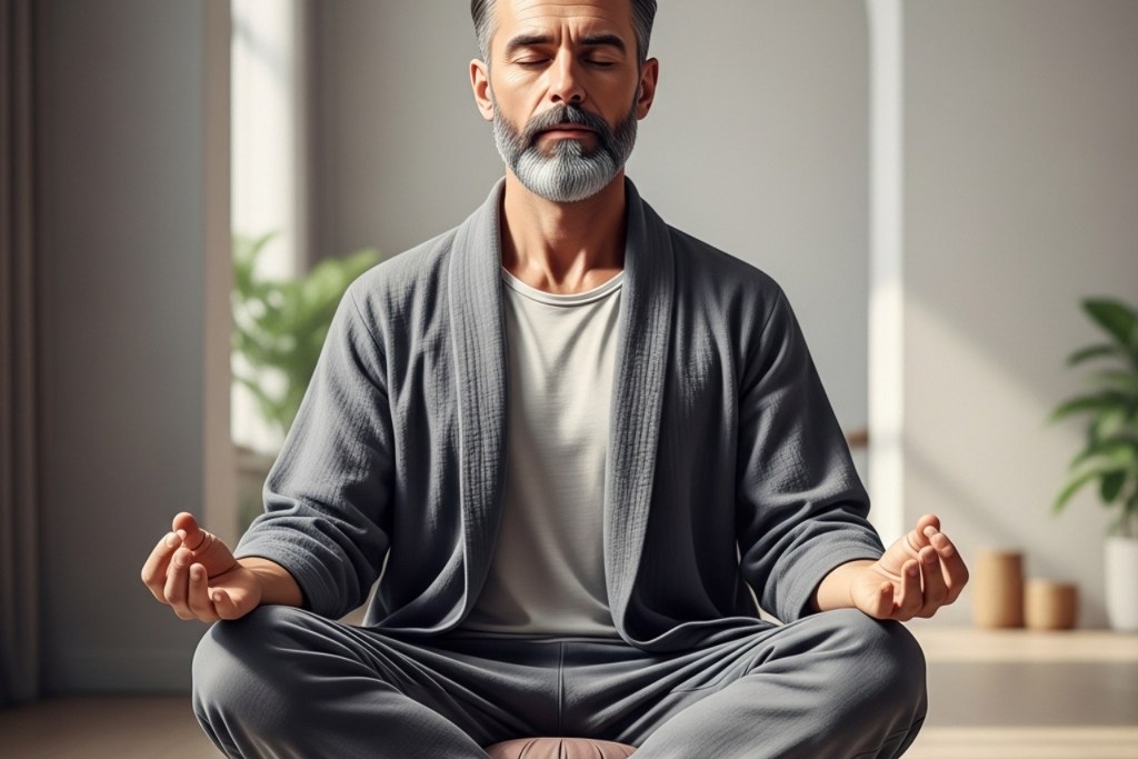 Elderly man meditating.