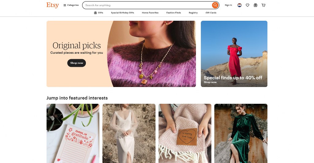 Etsy website.