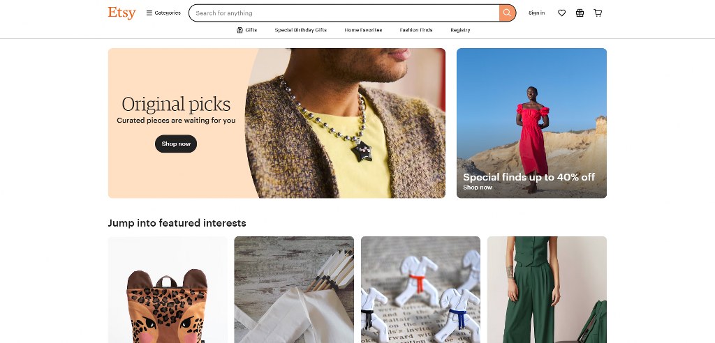 Etsy's website.