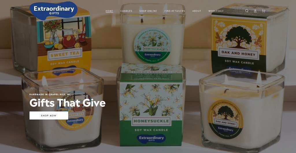 Extraordinary Gifts website homepage.