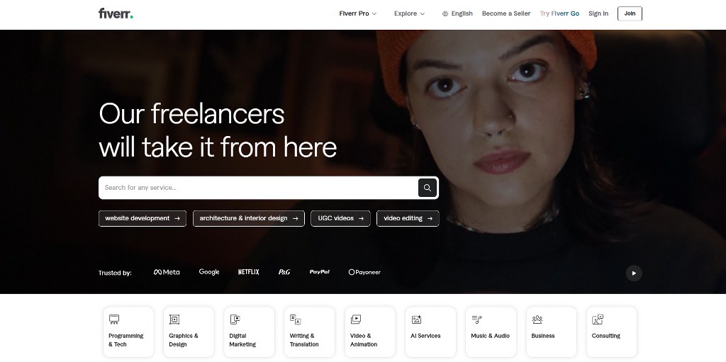 Fiverr website homepage.