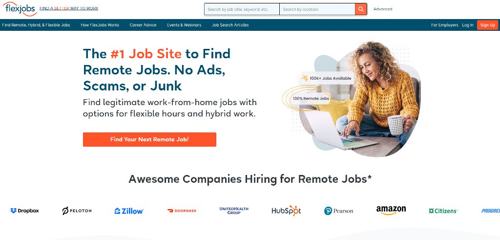 Flexjobs homepage.