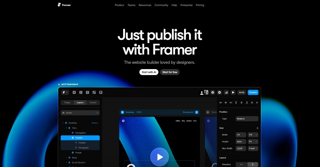 Framer website homepage.