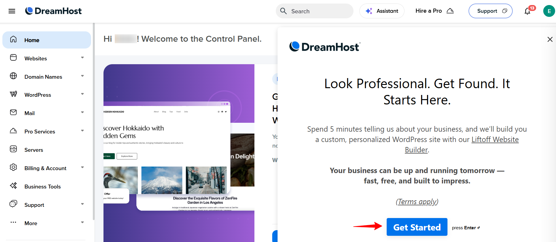Get Started Button