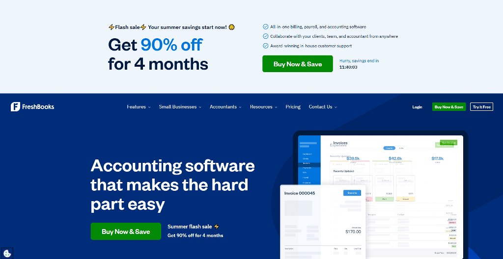 Freshbooks homepage.