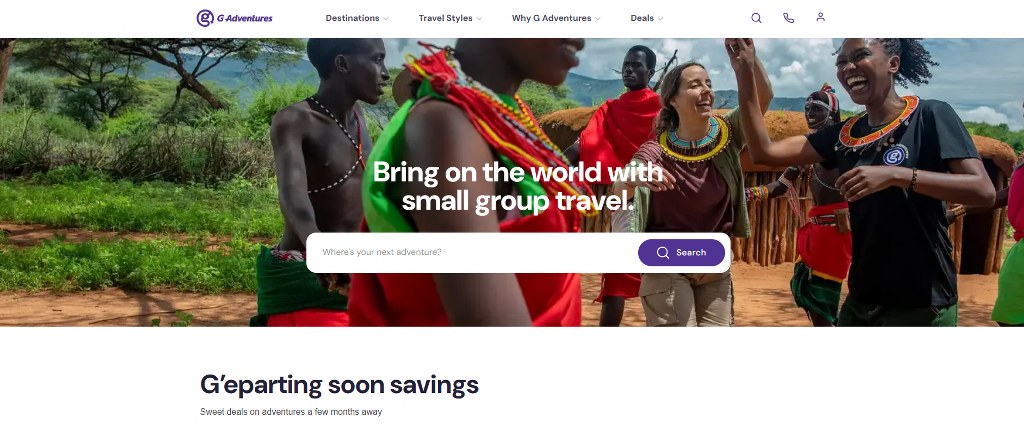 G Adventures homepage.