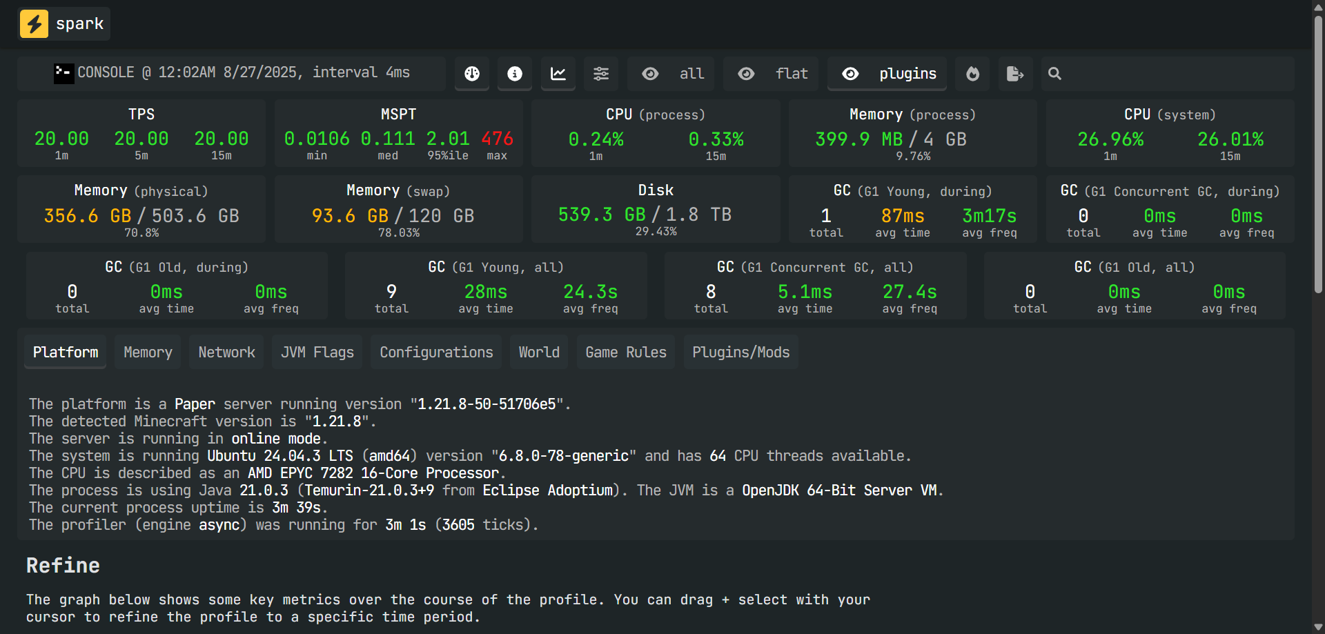 Spark Profiler: Real-Time Server Health