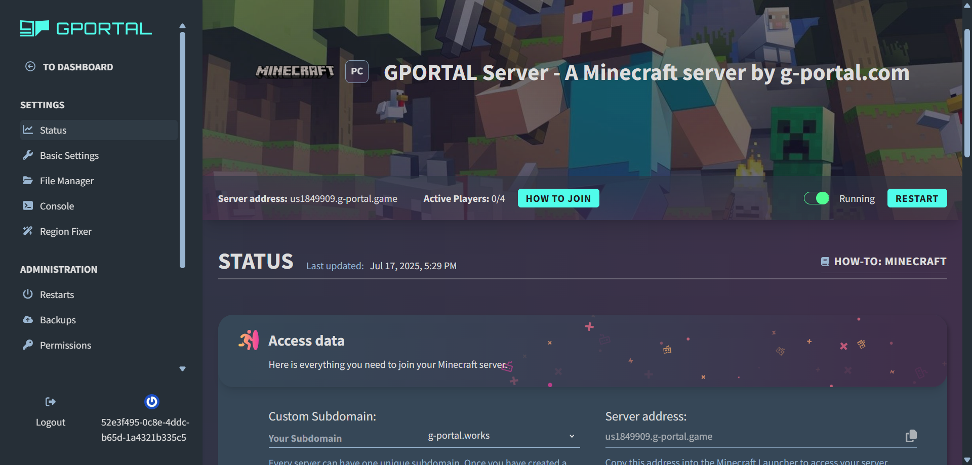Server statusw