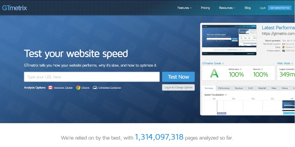 GTmetrix website.