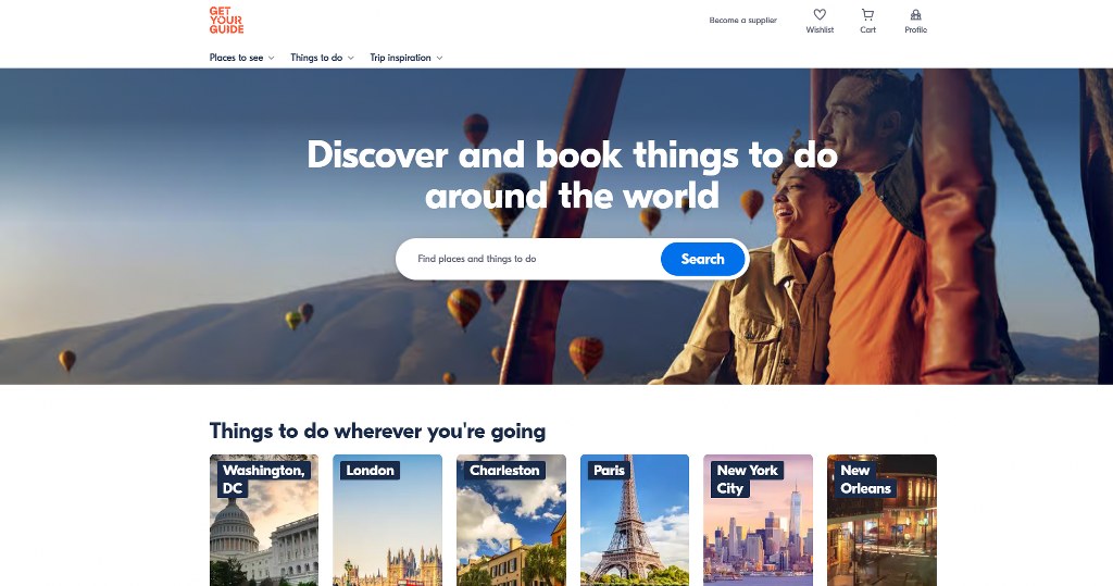 GetYourGuide homepage.
