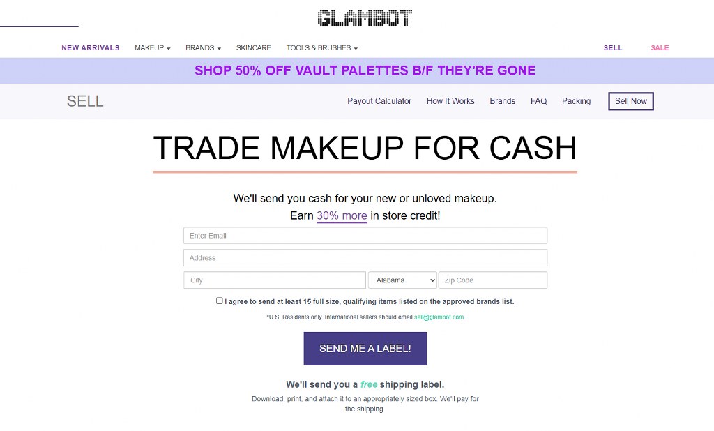 Glambot website homepage.