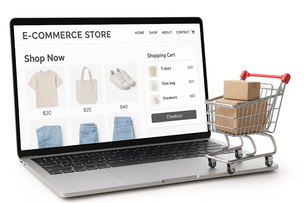 Goods in a cart in an e-commerce store.