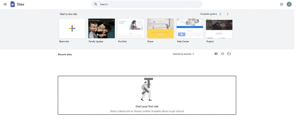 Google sites homepage.