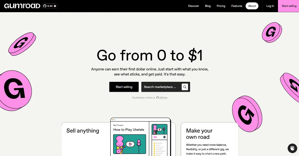 Gumroad website homepage.