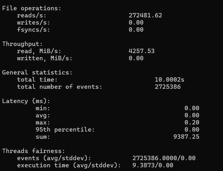 Disk I/O Benchmark read test result
