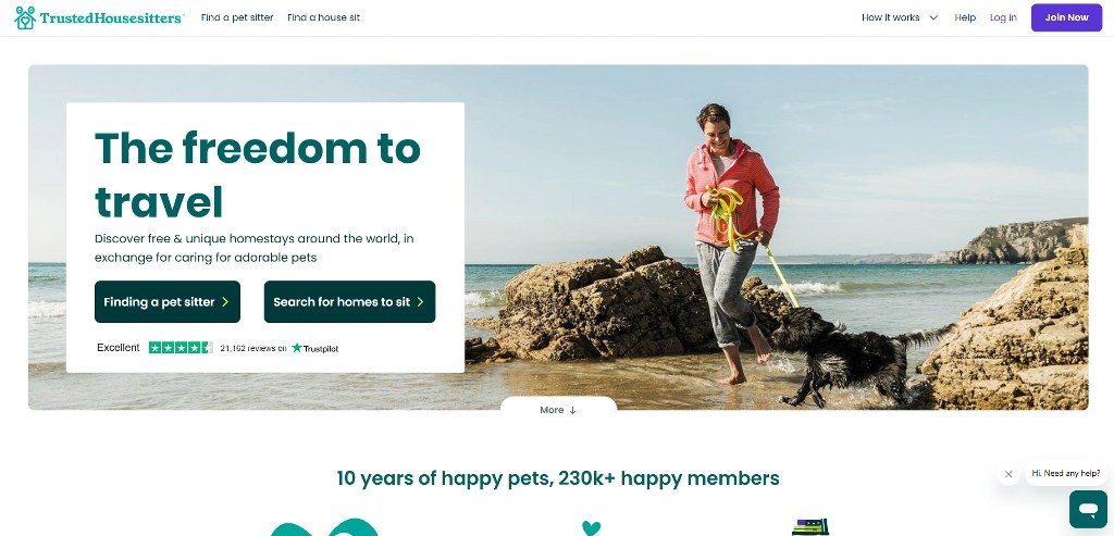 Housesitters website homepage.