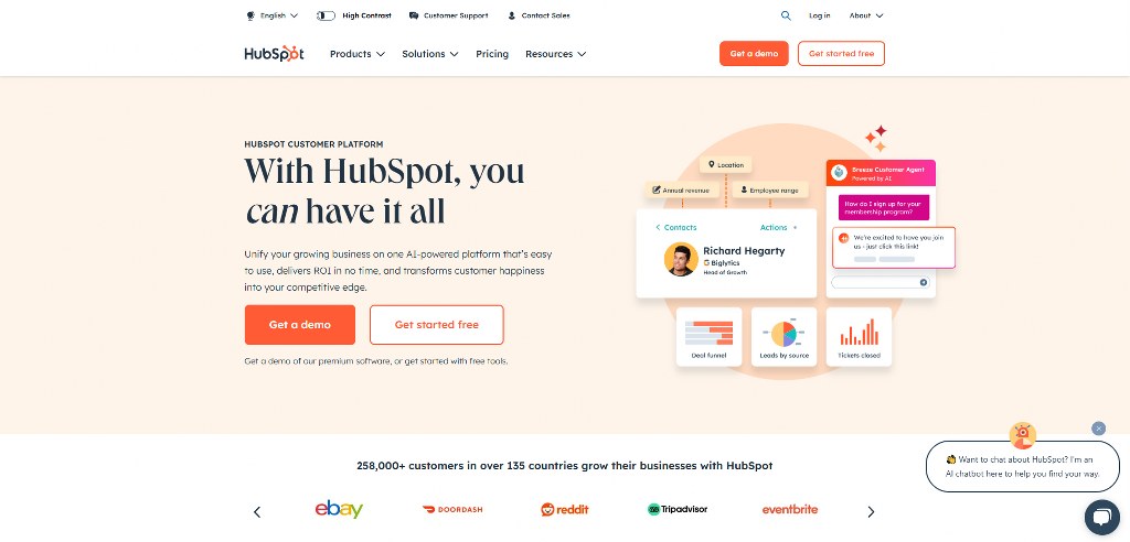 HubSpot's website.