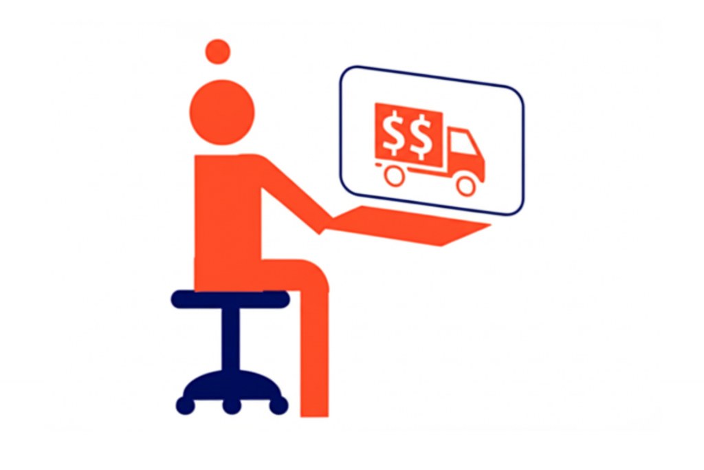 Illustration of person fronting computer at checkout page.
