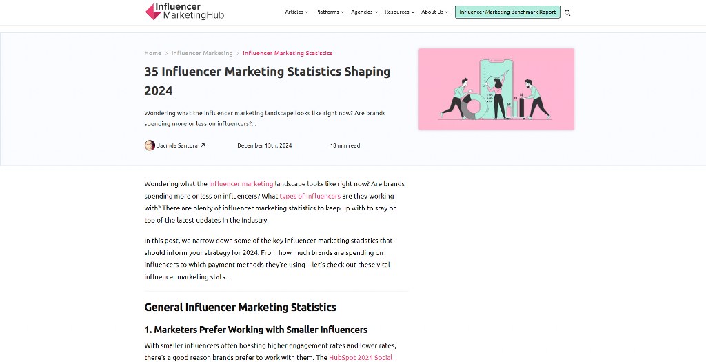 Inlfuencer Marketing website showing the marketing statistics report.
