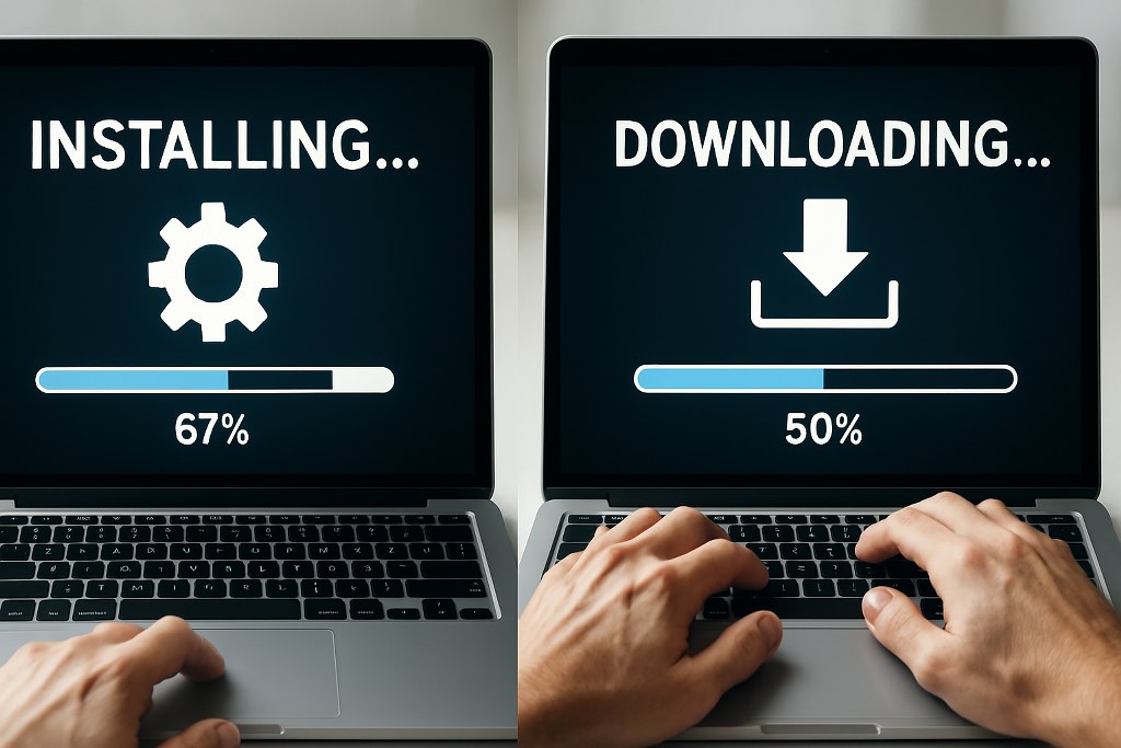 Installing and downloading files on a laptop. 
