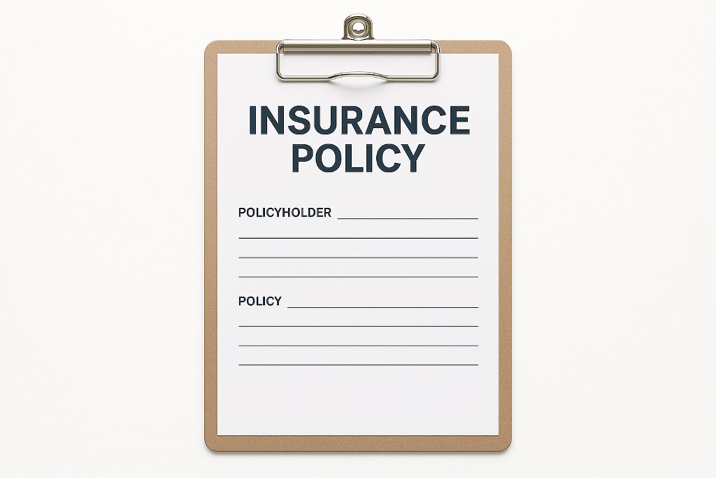 Insurance policy document on a clipboard.
