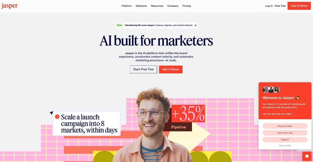 Jasper AI homepage.