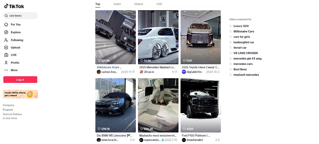 Luxury cars niche on Tiktok.
