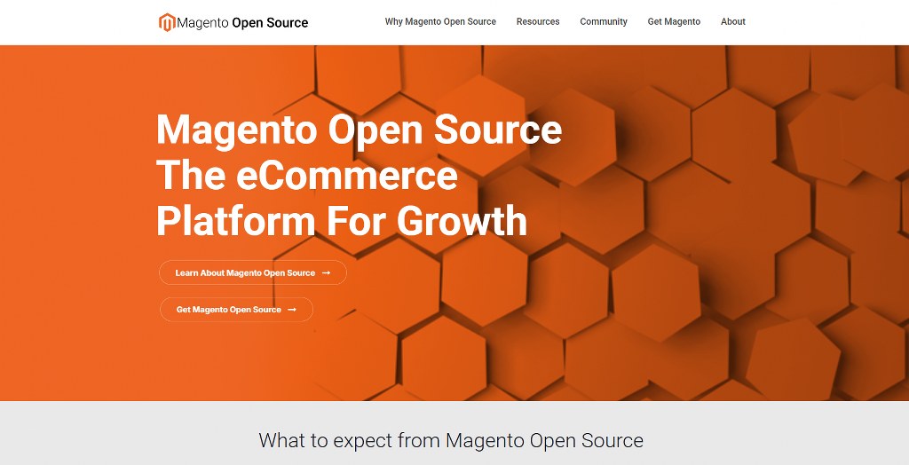 Magento Open Source website homepage.