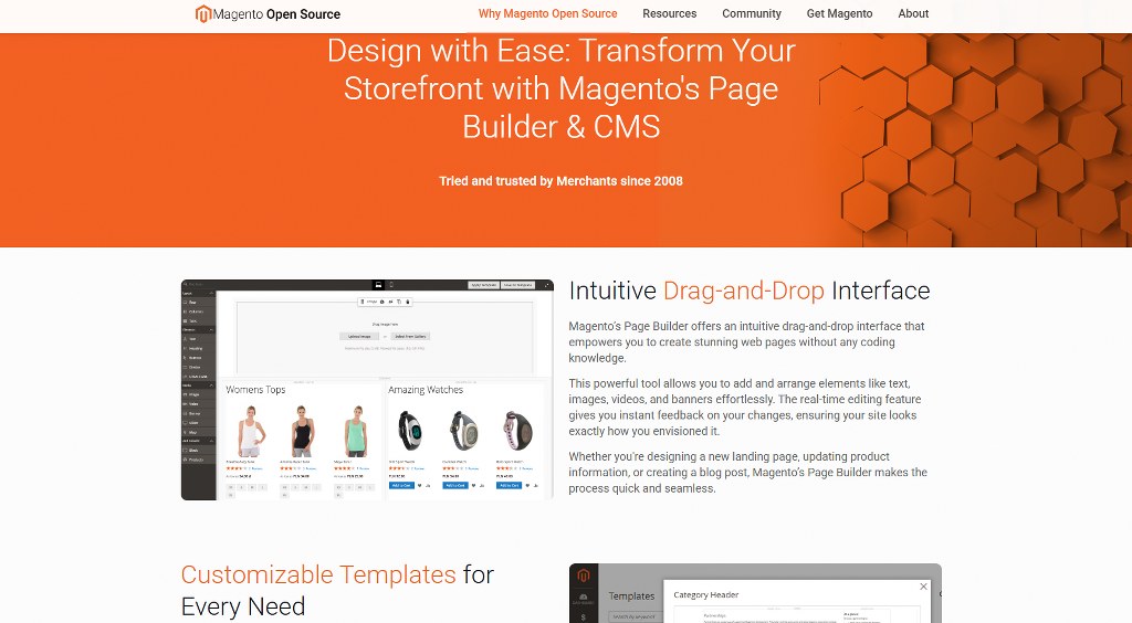 Magento website builder page.