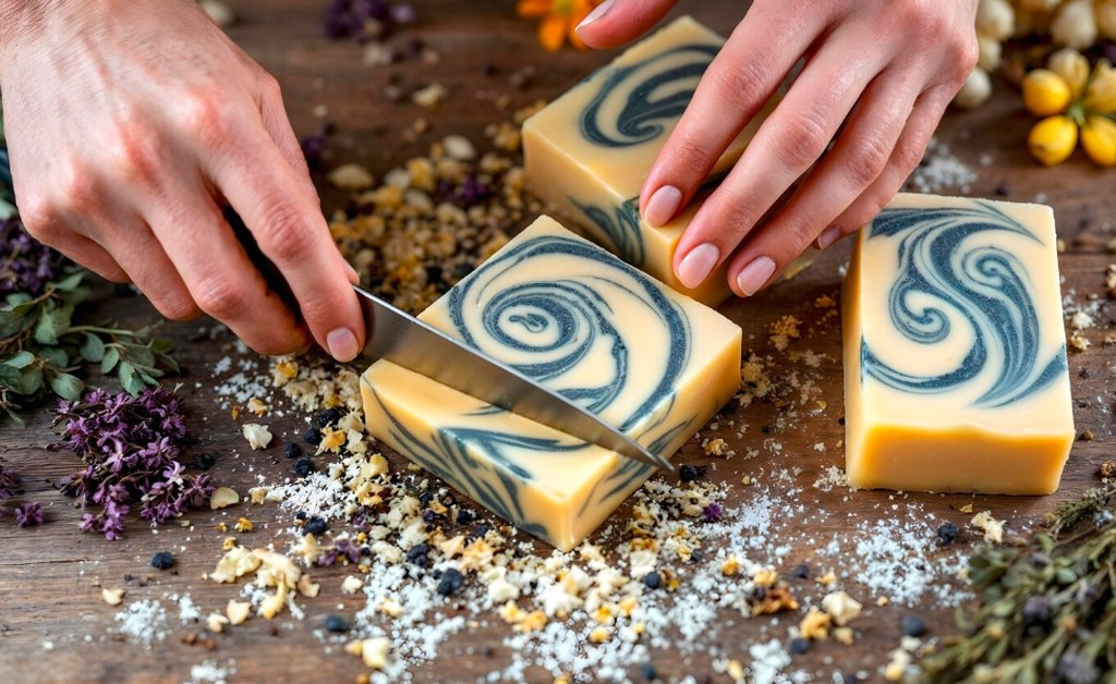 Making soap.