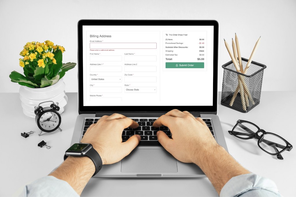 Man about to fill out Billing Address and form fields via website.