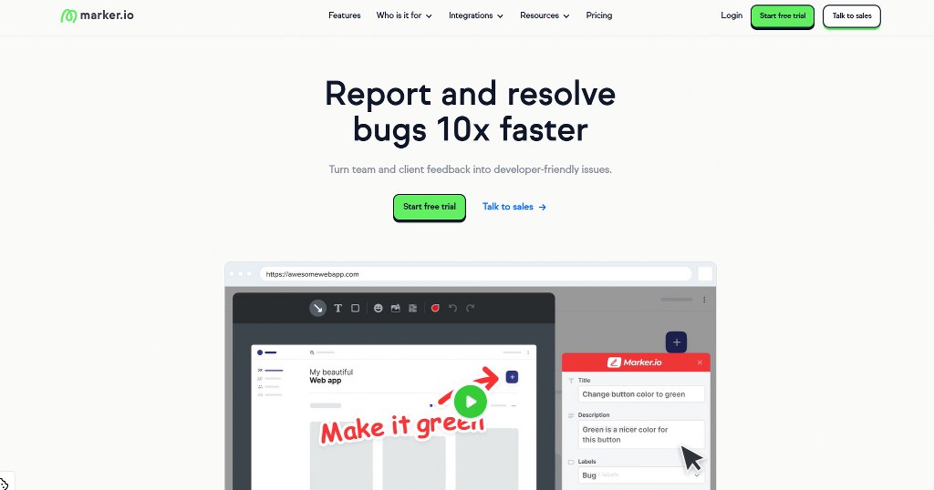 Marker.io webpage.
