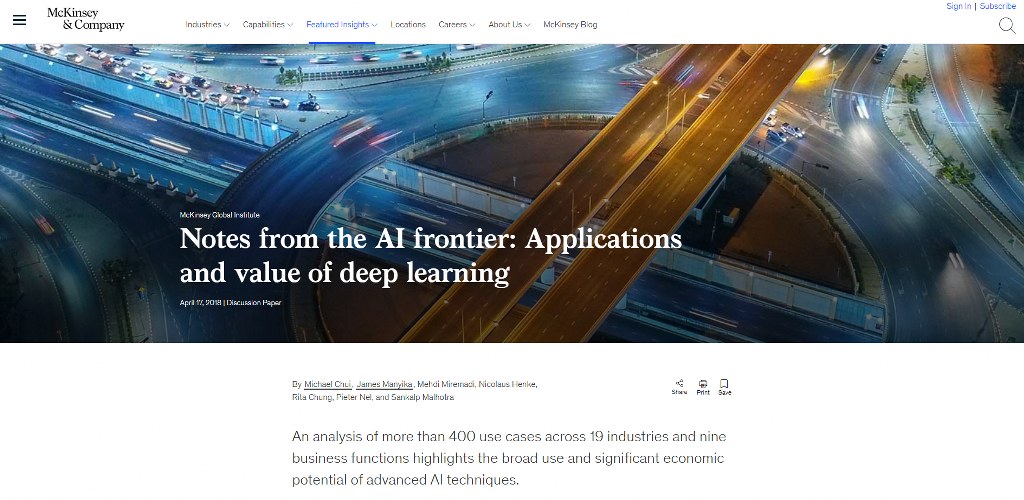 McKinsey webpage on Economic Impact of AI.