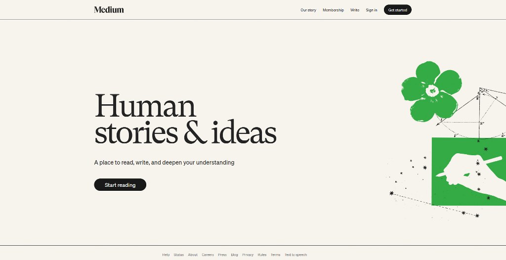 Medium website homepage.