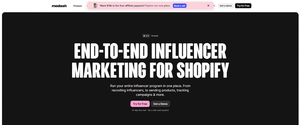 Modash homepage.