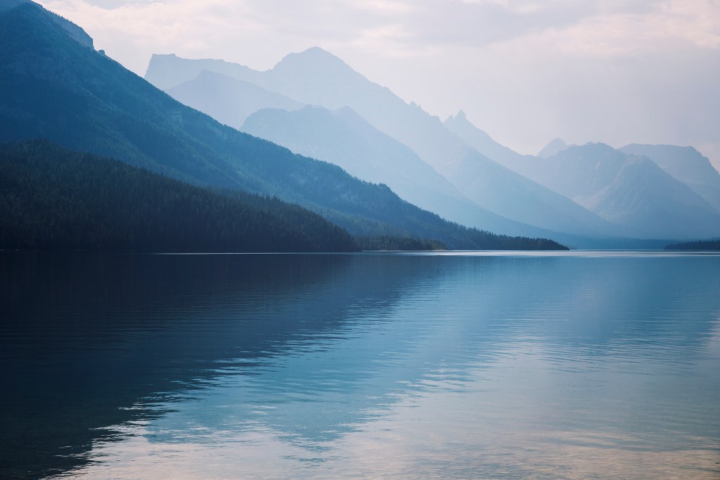 Mountain Lake with calming, muted tones.