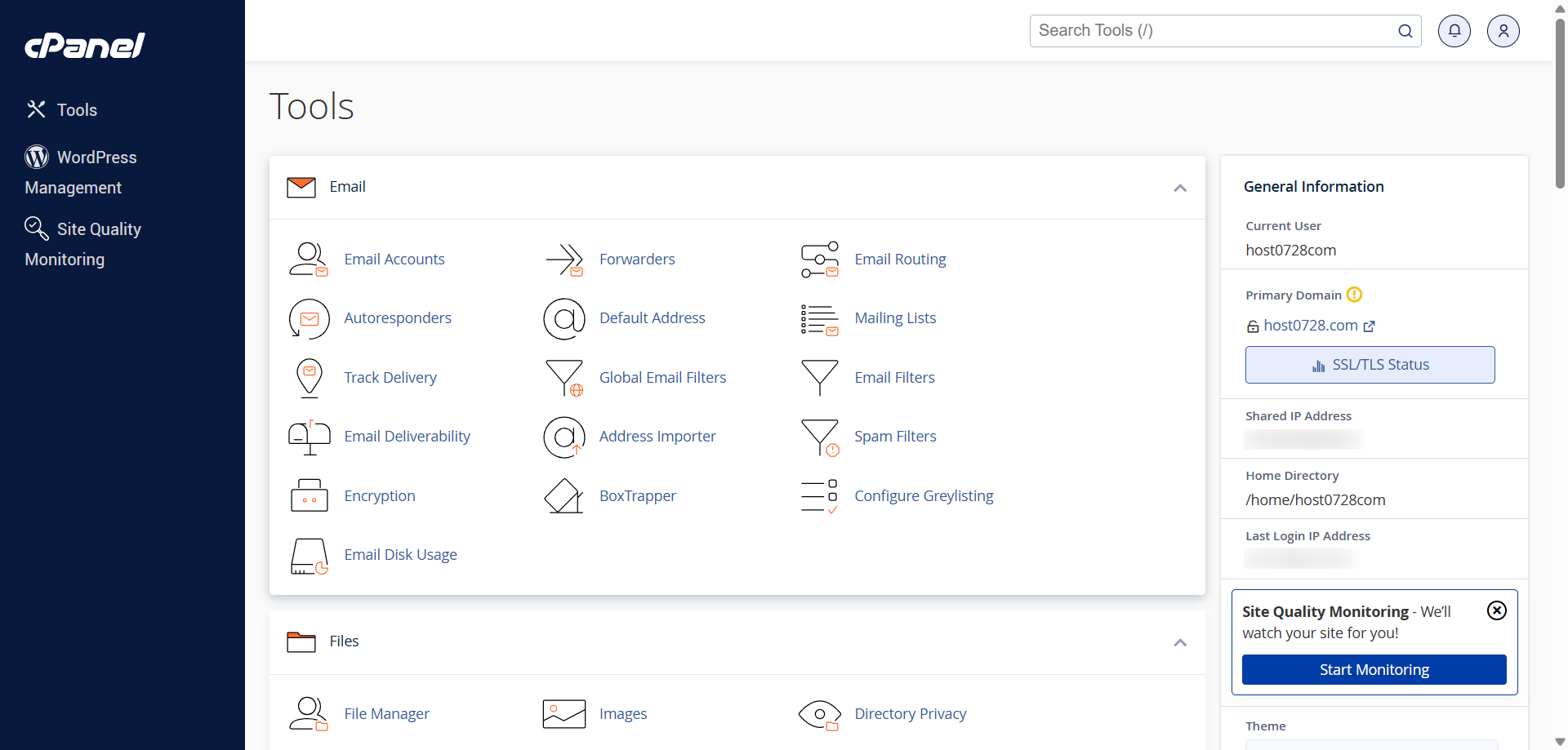 cPanel Tools tab