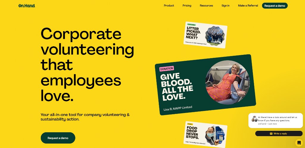 Onhand website homepage.