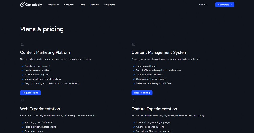 Optimizely pricing page.