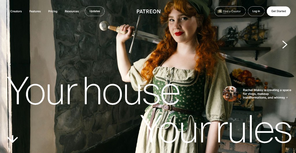 Patreon website homepage.