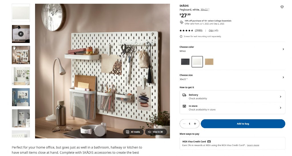 Pegboards on IKEA website.