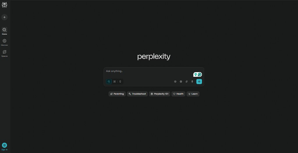 Perplexity homepage.