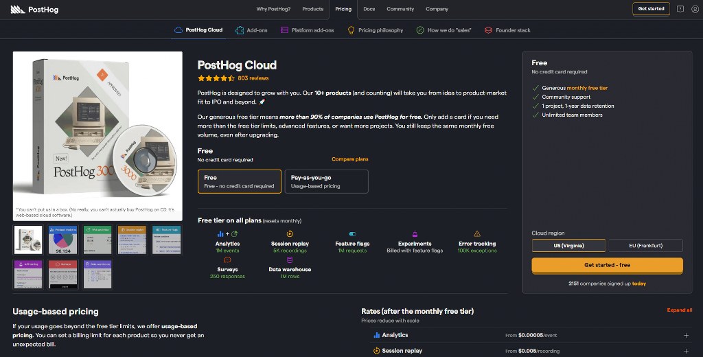 Posthog pricing page.